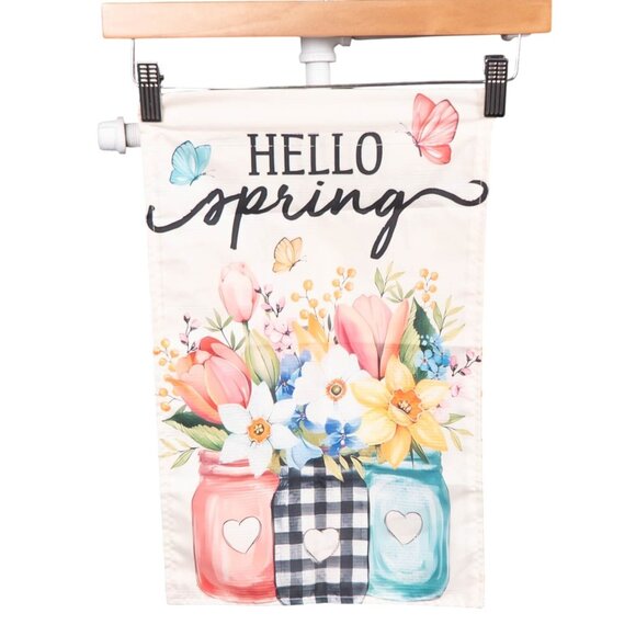 Unbranded Other - Hello Spring Garden Flag Mason Jar Flowers 12x18 Butterflies Pastel Decor
